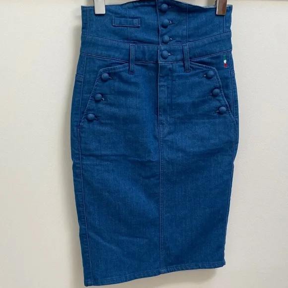 Miss Sixty Blue Buttoned Pencil Skirt - Picture 8 of 12